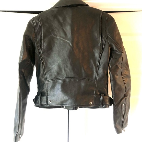 NWT ZARA Black Vegan Leather Moto/BikerJacket Belted Silver Zipper Accents XS - Picture 6 of 8